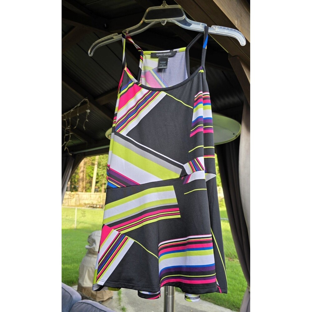 Ashley Stewart Women's Tank Top Flare Multi Color Peplum Racerback NWT Size 12